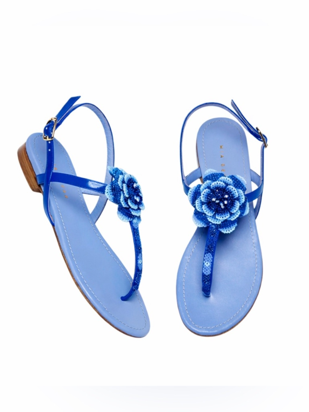$695 Mia Becar Salma Capri Leather Thong Sandals US 9.5 EU39,5 Ankle Strap Blue